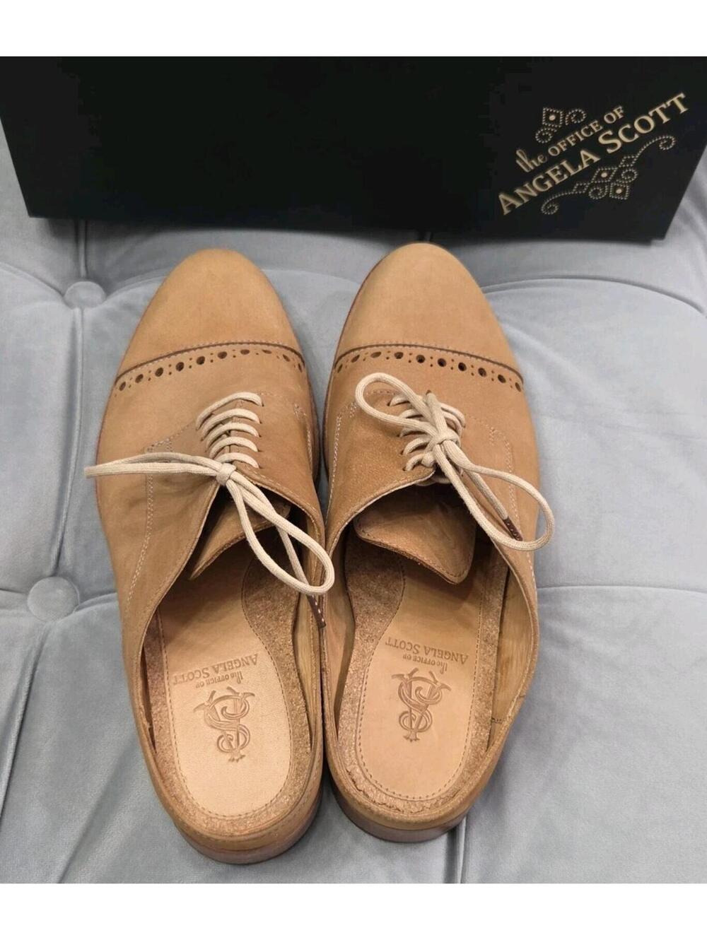 The Office Of Angela Scott Mr Evans Brown Suede Wingtip Mule Womens Shoes 37 7 - Picture 6 of 16